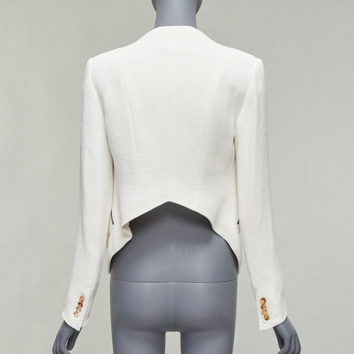 HELMUT LANG white lambskin leather trim asymmetric zip biker jacket US0 XS