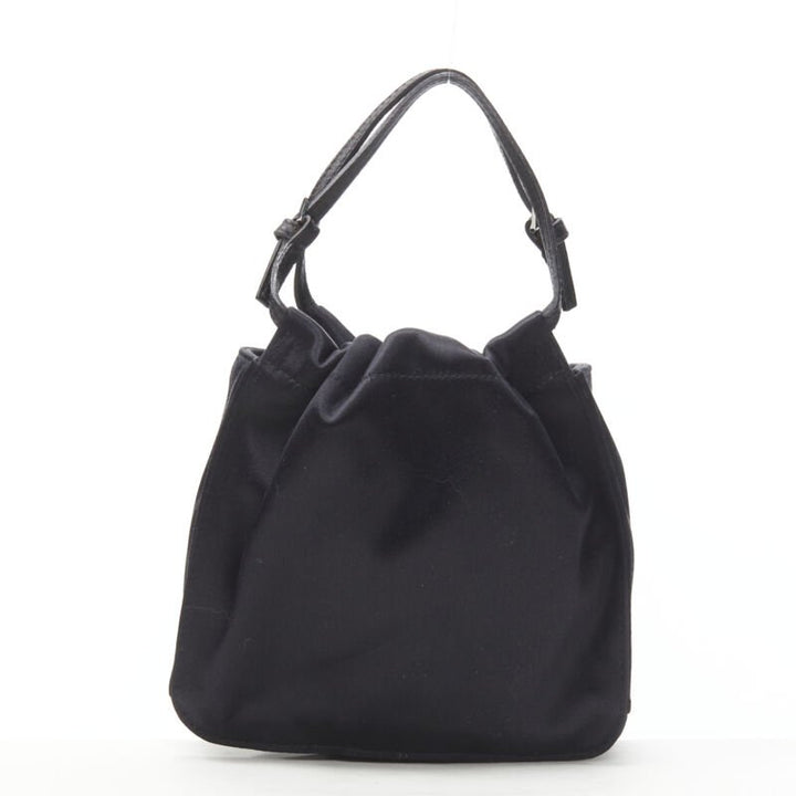 GUCCI TOM FORD black gathered silk satin minimal leather handle bucket bag