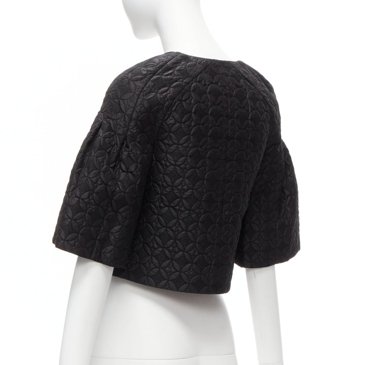 CHLOE black floral jacquard bell sleeve round neck cropped jacket FR34 XS