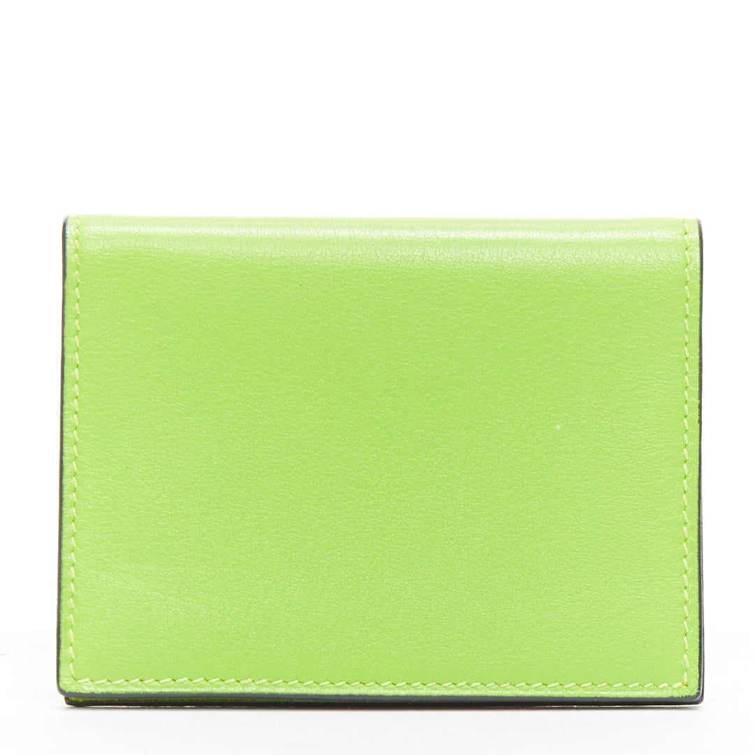 HERMES neon green smooth leather silver hardware bifold cardholder