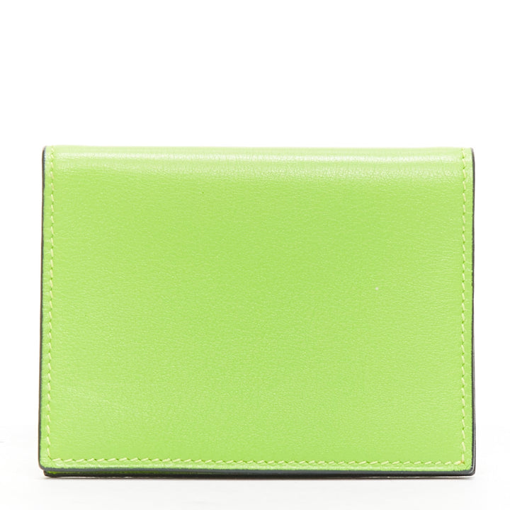 HERMES neon green smooth leather silver hardware bifold cardholder