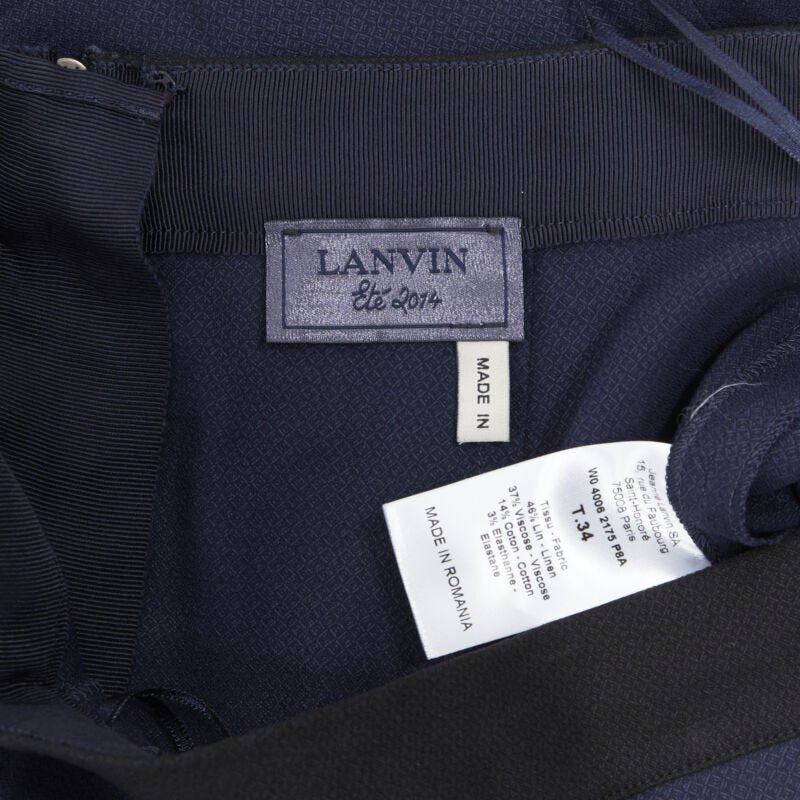 LANVIN ALBER ELBAZ 2014 navy blue linen blend exposed zip pencil skirt FR34 26"