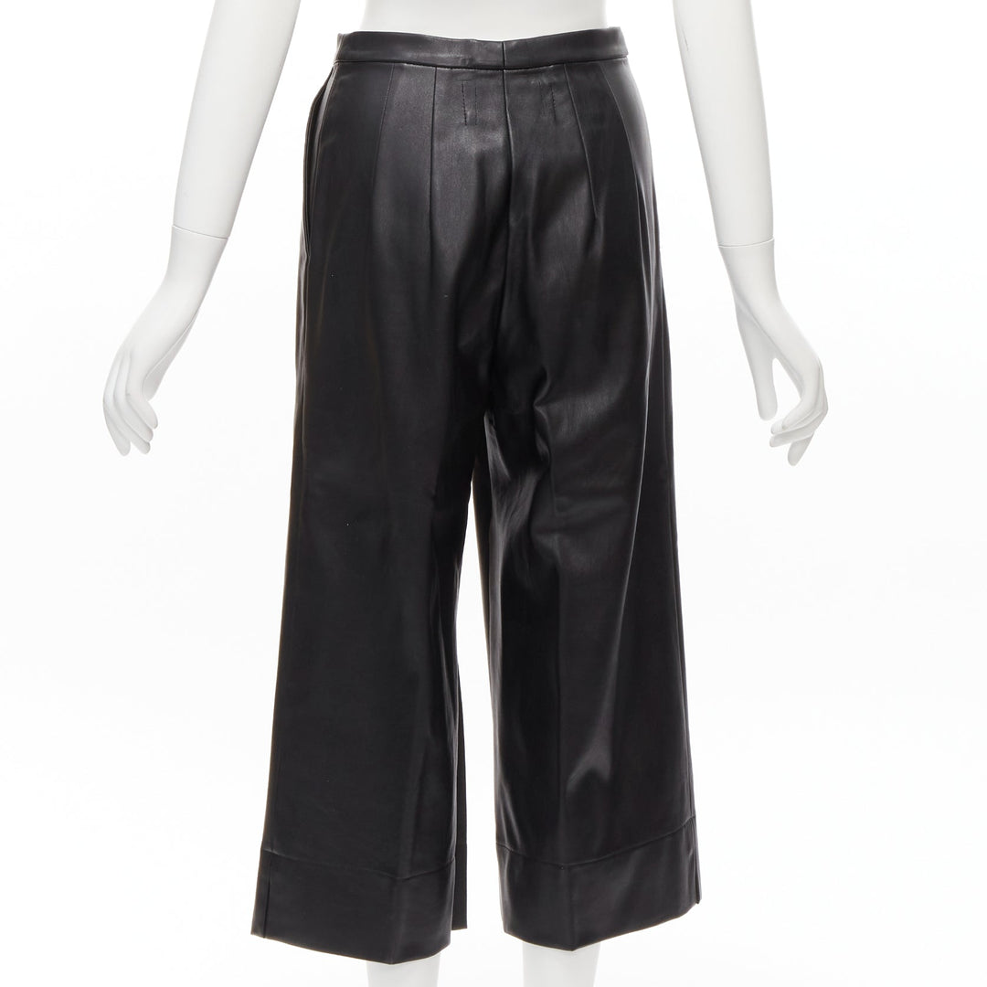 HEIDI MERRICK black leather pleated front high waist cropped culotte pants US2 S
