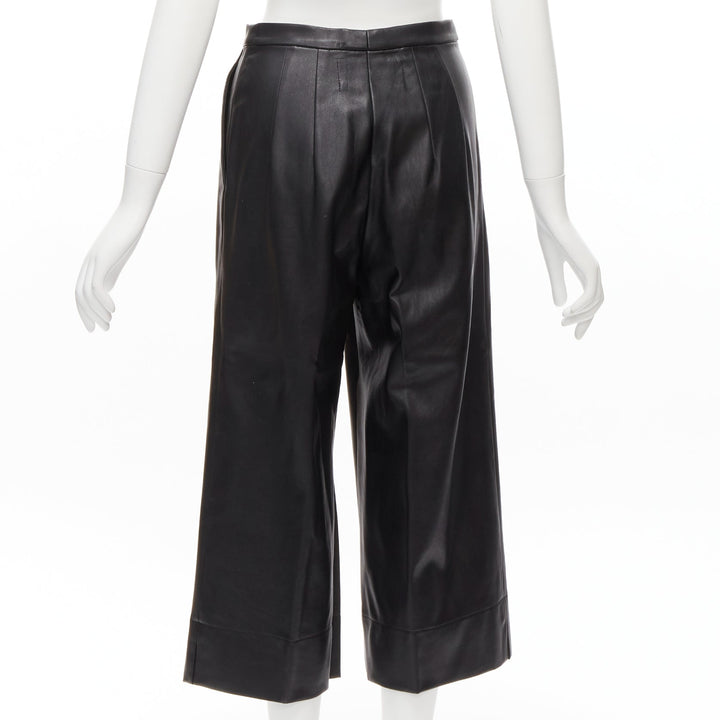 HEIDI MERRICK black leather pleated front high waist cropped culotte pants US2 S