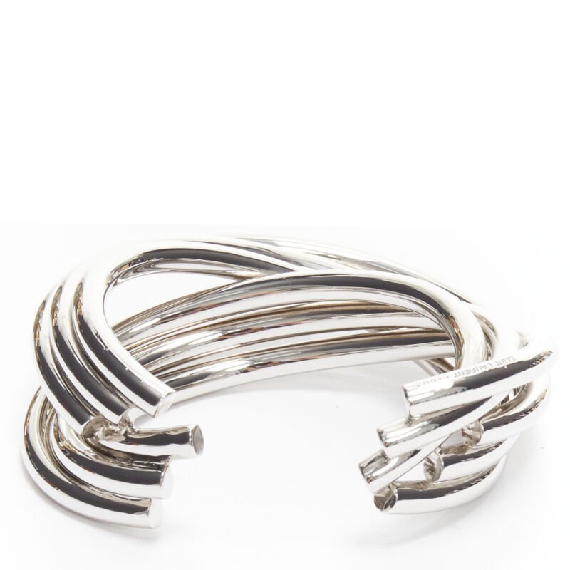 SAINT LAURENT Hedi Slimane silver metal architectural layered twist cuff bangle