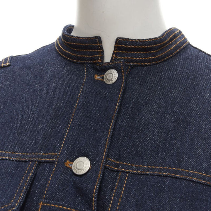 ALEXANDER MCQUEEN 2022 indigo blue denim corset rounded sleeve dress IT38 XS