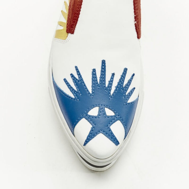 MSGM white leather starburst patchwork point toe platform sneaker EU36