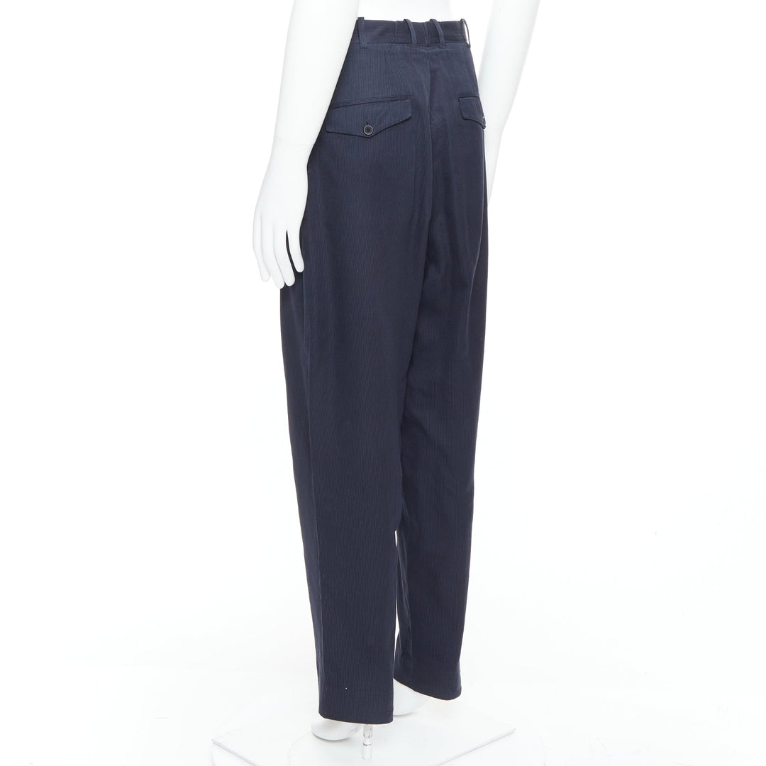 YOHJI YAMAMOTO black cotton pinstripe pleated front wide tapered pants S