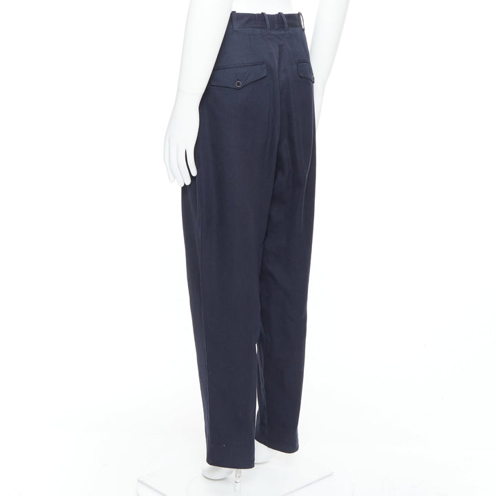YOHJI YAMAMOTO black cotton pinstripe pleated front wide tapered pants S
