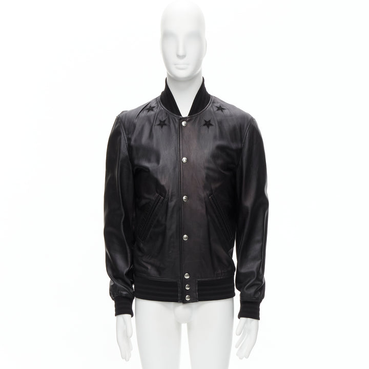 GIVENCHY Riccardo Tisci black signature stars lambskin leather bomber EU48 M