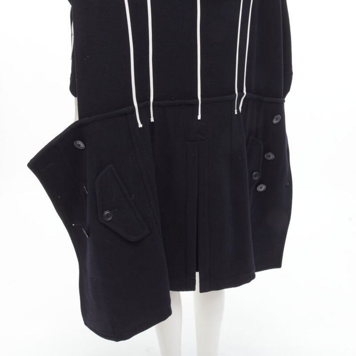 rare COMME DES GARCONS 2009 Runway black white tromp loeil piping trench coat XS
