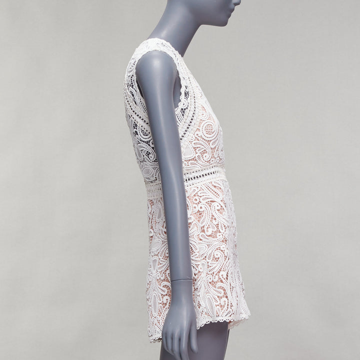 ALEXIS Makenna white paisley lace nude eyelet trim bridal playsuit romper S