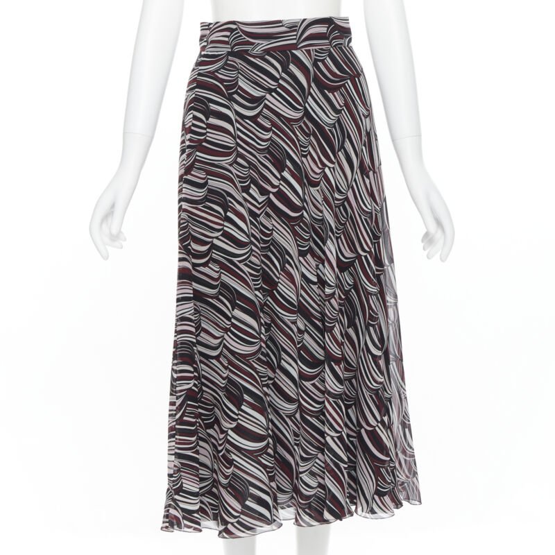 GIAMBATTISTA VALLI black red tropical pattern 100% silk midi skirt IT38 XS