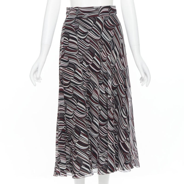 GIAMBATTISTA VALLI black red tropical pattern 100% silk midi skirt IT38 XS