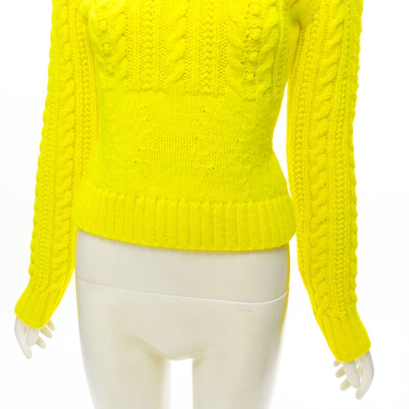 PHILOSOPHY DI LORENZO SERAFINI 100% wool yellow fitted cable knit sweater IT40 S