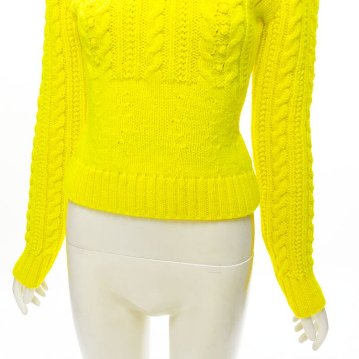 PHILOSOPHY DI LORENZO SERAFINI 100% wool yellow fitted cable knit sweater IT40 S
