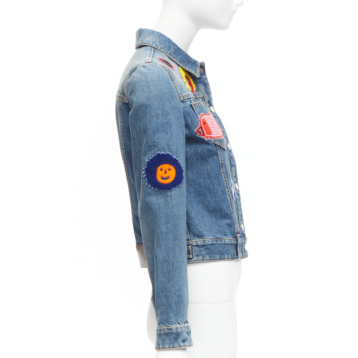 LOUIS VUITTON Yayoi Kusama 2023 Faces leather patch blue denim jacket FR34 XS