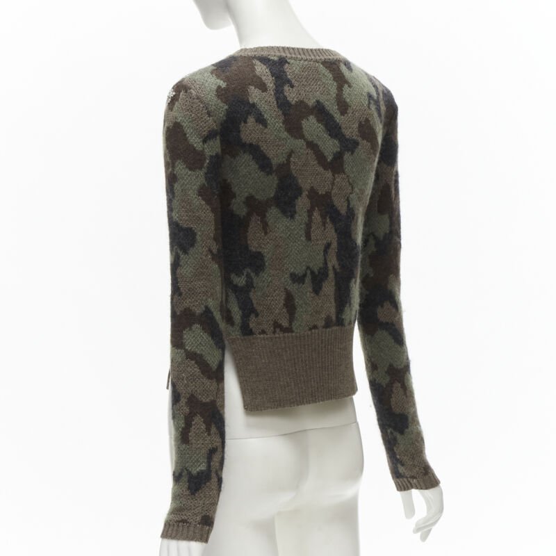 GIAMBATTISTA VALLI 2021 green camo crystal embellished cropped sweater IT38 XS