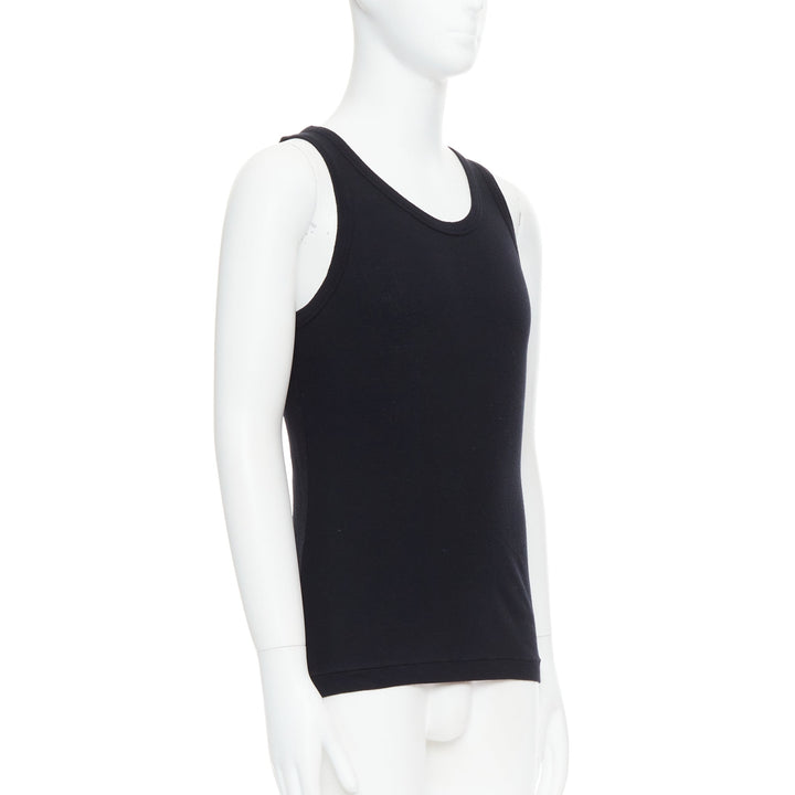 ANN DEMEULEMEESTER black cotton ribbed hi low hem scoop neck tank top M