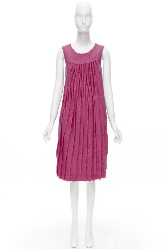 MARNI pink wool tweed gathered pleat contrast back sleeveless dress IT38 XS