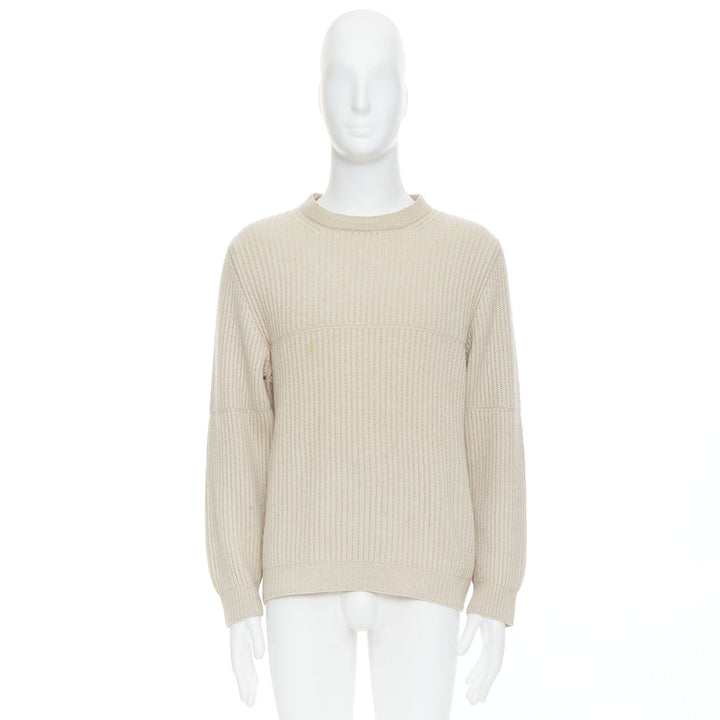 ERMENEGILDO ZEGNA Pure Casshmere beige panelled rib sweater EU48 M