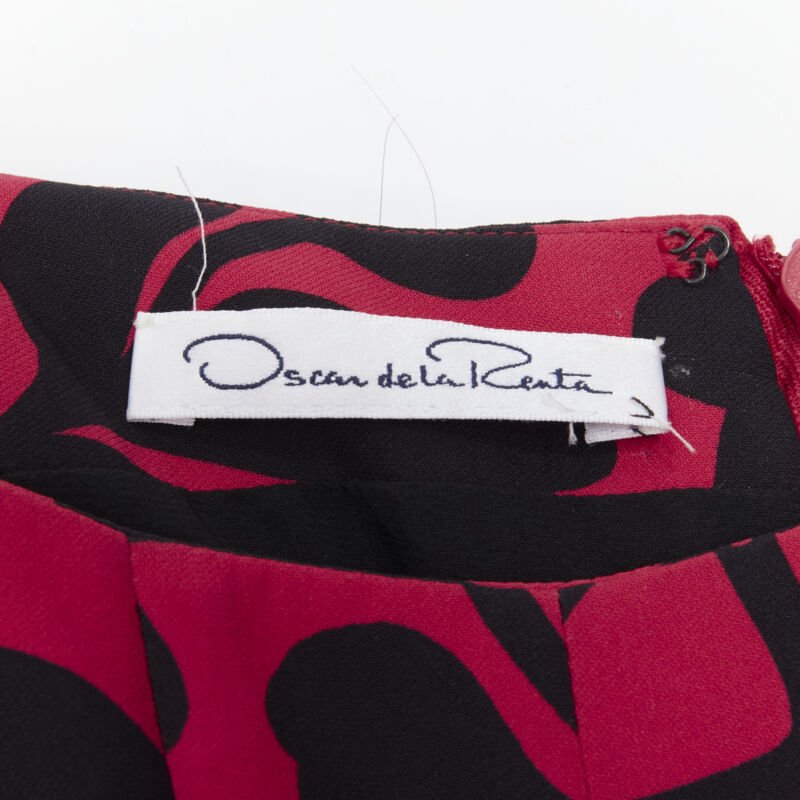 OSCAR DE LA RENTA red black floral print panelled fit flared dress XS