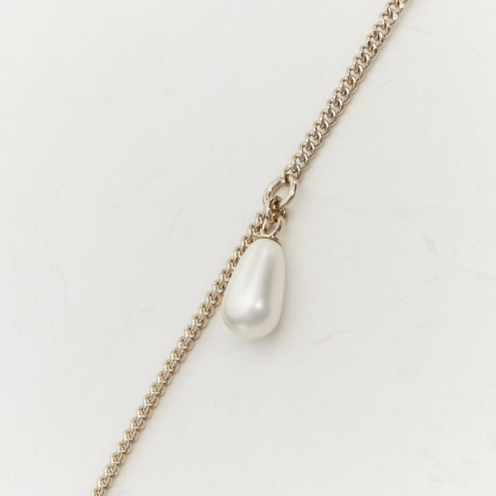 rare CHANEL B18 CC white heart drop pearl pendant necklace