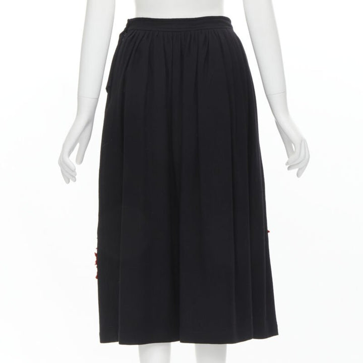 Runway COMME DES GARCONS Vintage 1988 black wool braid red embroidery skirt M
