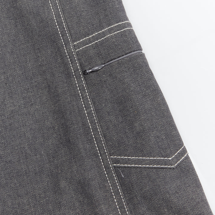 CHANEL 01P Vintage Runway CC rhinestone logo topstitch flared cargo pants FR36 S