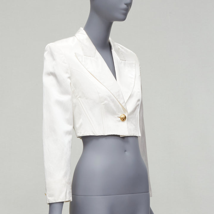 VERSUS GIANNI VERSACE pearl satin lattice lace back cropped blazer jacket IT42 M