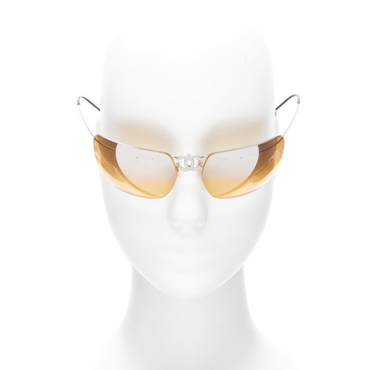 CHANEL Vintage 4040 silver CC logo yellow lens cyber folding sunglasses