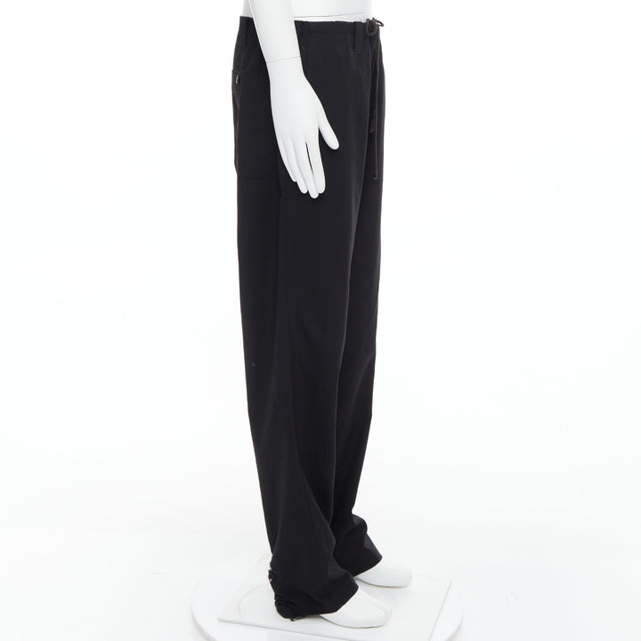 YOHJI YAMAMOTO black invisible drawstring distressed hem wide pants JP4 XL