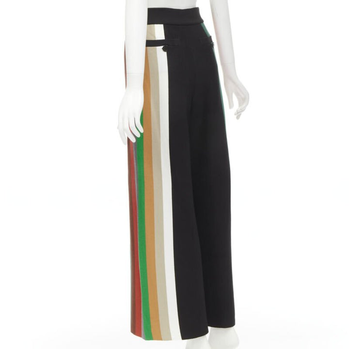 AKIRA NAKA black multi stripe wide leg relaxed knitted pants US2 S