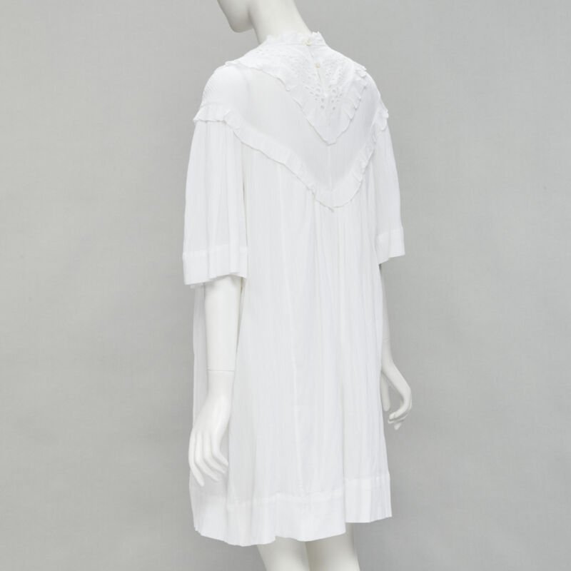 ISABEL MARANT ETOILE white viscose eyelet ruffle collar boho dress FR40 M