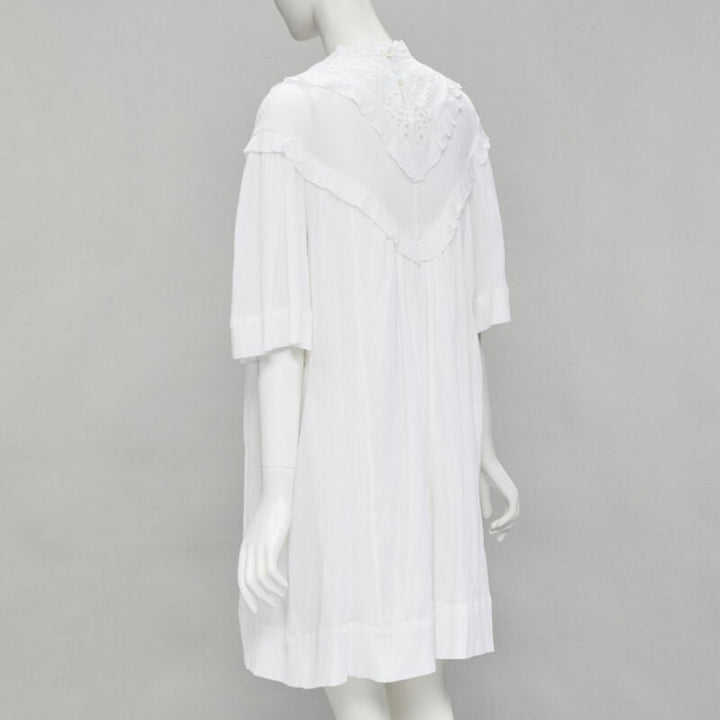 ISABEL MARANT ETOILE white viscose eyelet ruffle collar boho dress FR40 M