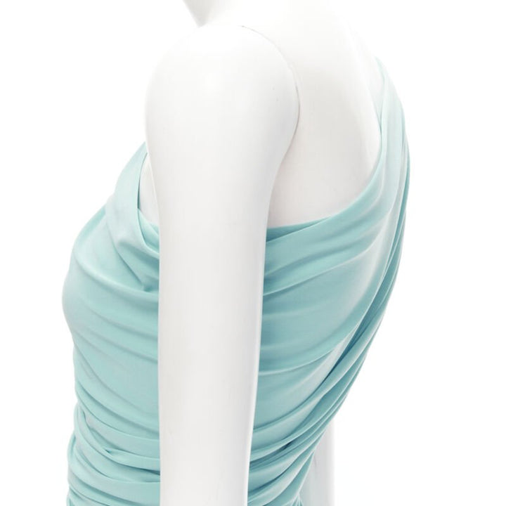 NORMA KAMALI Diana sky blue one shoulder ruched jersey bodycon dress XS