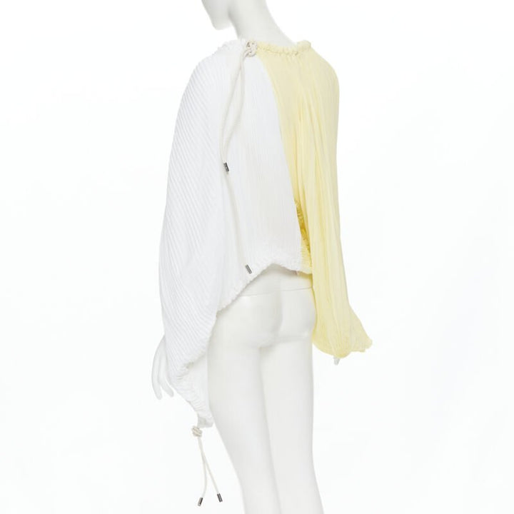 MARNI yellow white knife pleat stringed cord open back voluminous top FR40