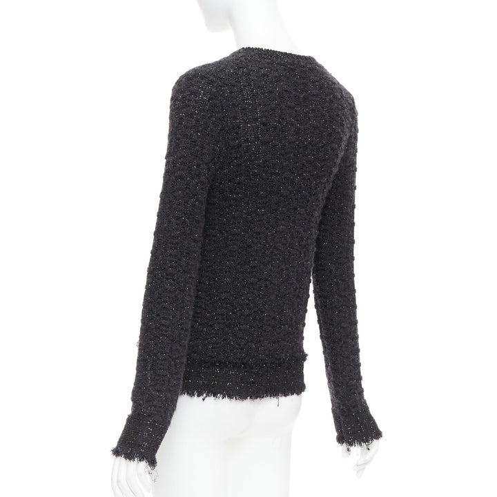 CHANEL 05A black metallic tweed silver CC logo cardigan jacket FR38 M