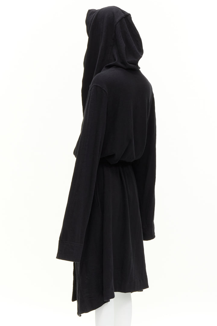 RICK OWENS DRKSHDW black cotton thick jersey hooded belted robe jacket S