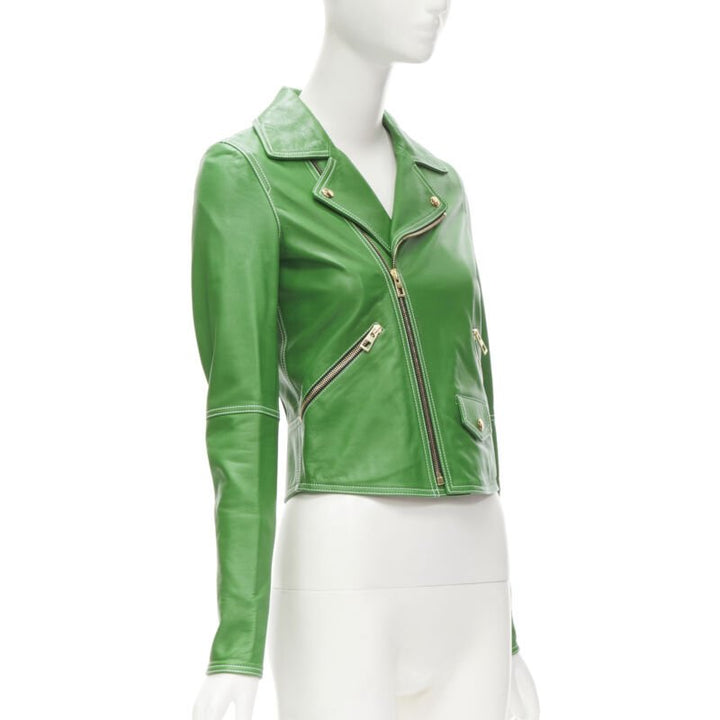LOEWE JW ANDERSON kelly green leather moto biker jacket S