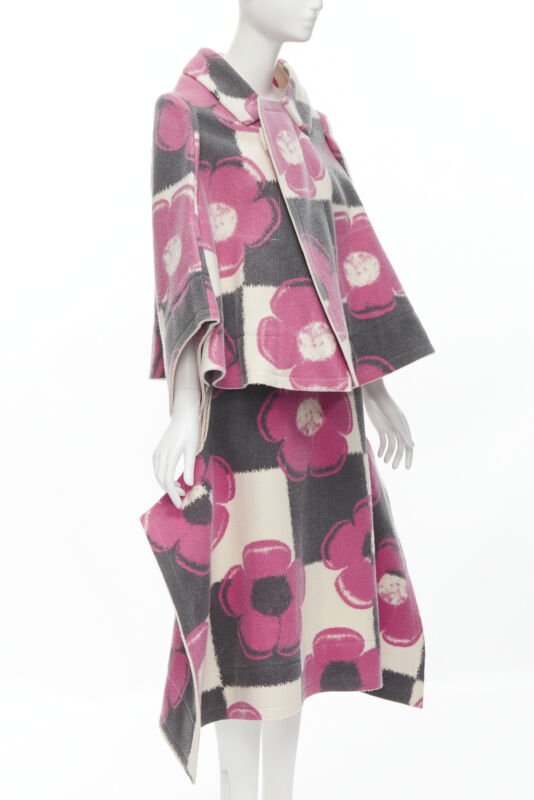rare COMME DES GARCONS 2012 Runway 2D Flat Packed Doll floral checkered set XS