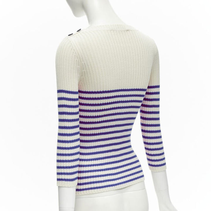 CHRISTIAN DIOR 2022 Mariniere blue nautical sailor stripe logo ribbed top FR34
