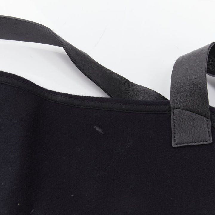 BALENCIAGA Runway black wool leather strap buckle apron dungaree
