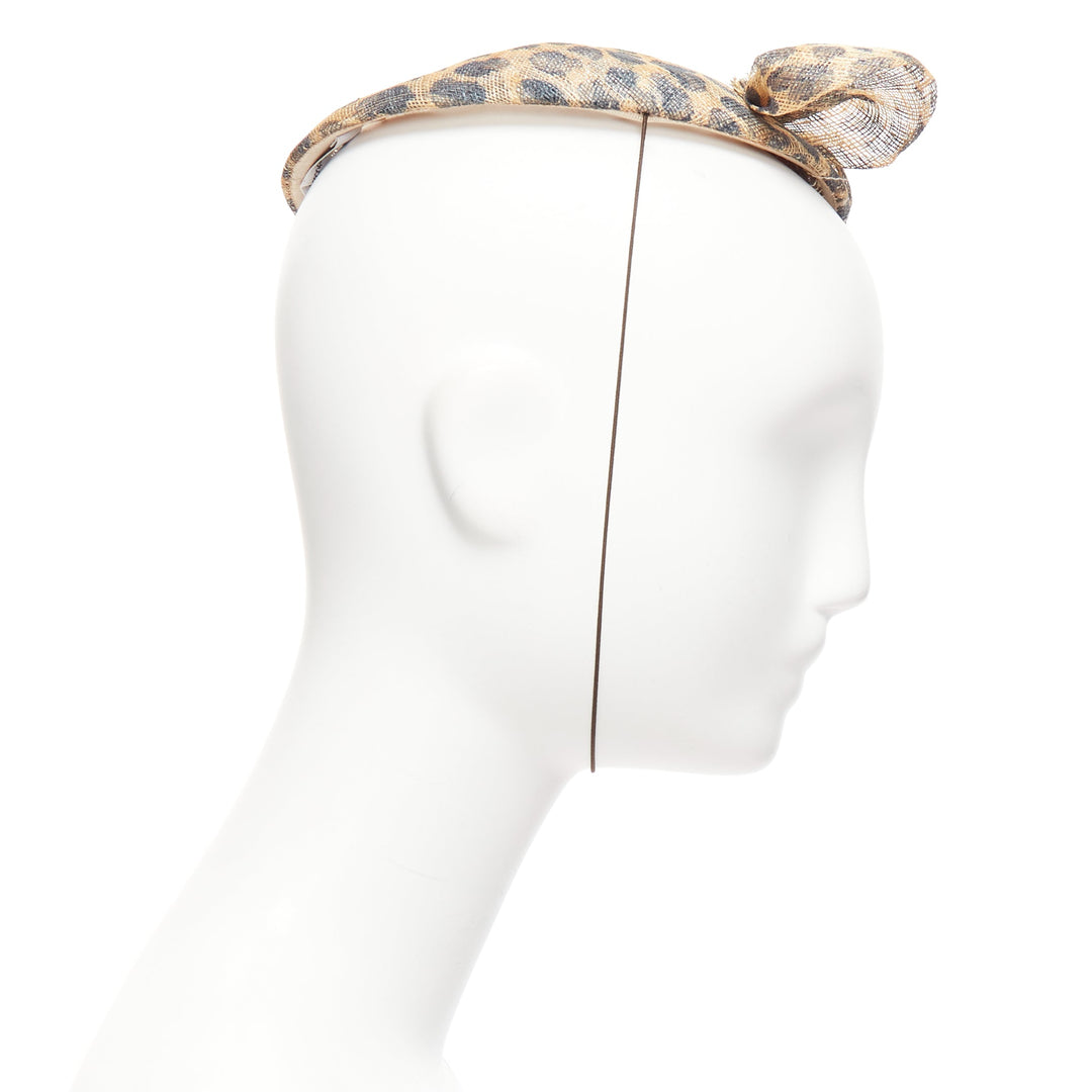 MARIE MERCIE brown leopard print bow fascinator hat