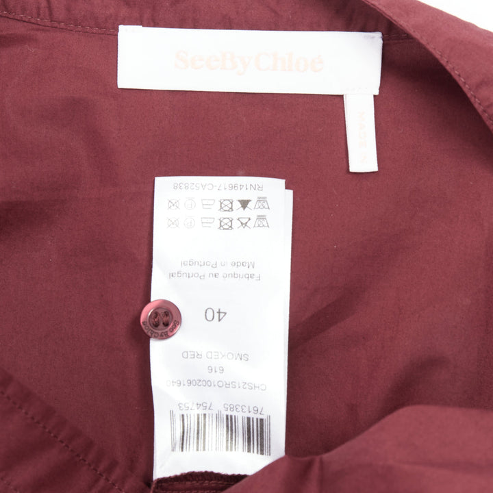 SEE BY CHLOE 616 smoked red cotton SBC scallop trim shirt dress FR40 L