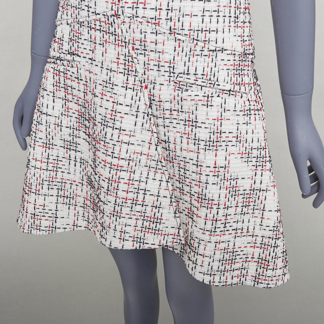 CHANEL 2015 cream red black cotton lattice tweed cap sleeve dress FR34 XS