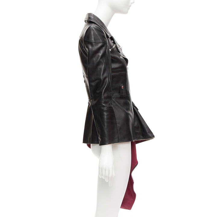 ALEXANDER MCQUEEN Runway black leather zip asymmetric hem biker jacket IT38 XS