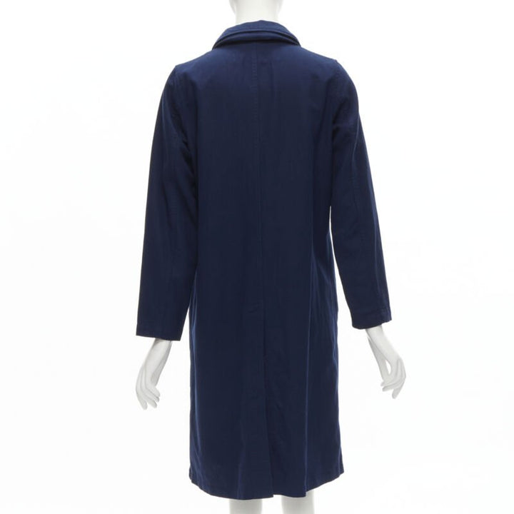 ZUCCA navy blue cotton linen green zipper over coat S