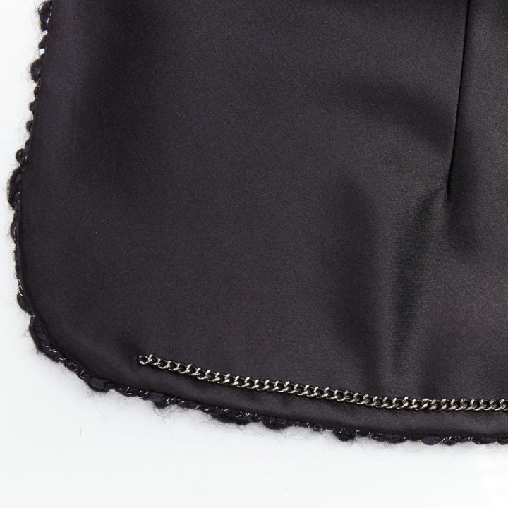 rare CHANEL 15A Runway black tweed white quilted tromp loeil ribbon  jacket FR50