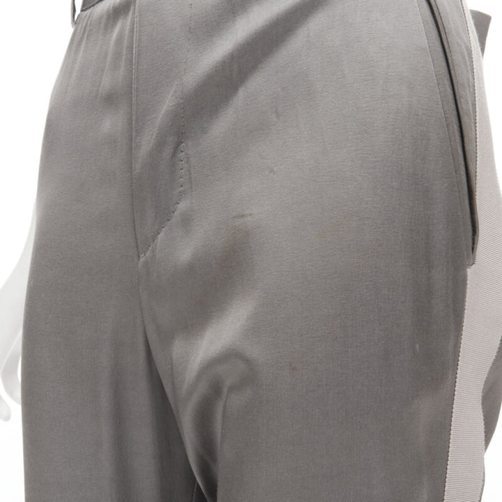 HAIDER ACKERMANN grey rayon dusty pink grosgrain cropped trousers FR38 S
